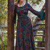 Off Shoulder Green Maxi Dress: Viscose Flared Sleeve