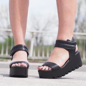 Black Genuine Leather Platform Sandals/woman Must Have Wedges/woman