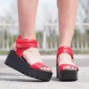 Red Genuine Leather Platform Sandals/woman Must Have Wedges/woman
