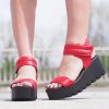 Red Genuine Leather Platform Sandals/woman Must Have Wedges/woman