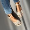 Delicate Milk Leather Sandals With Ankle Strap Round