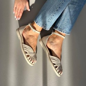 Leather Sandals With Ankle Strap Handmade Summer Flats