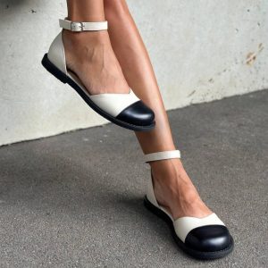 Mary Jane Leather Sandals Round Toe Ankle Strap