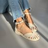 Delicate Milk Leather Sandals With Ankle Strap Round